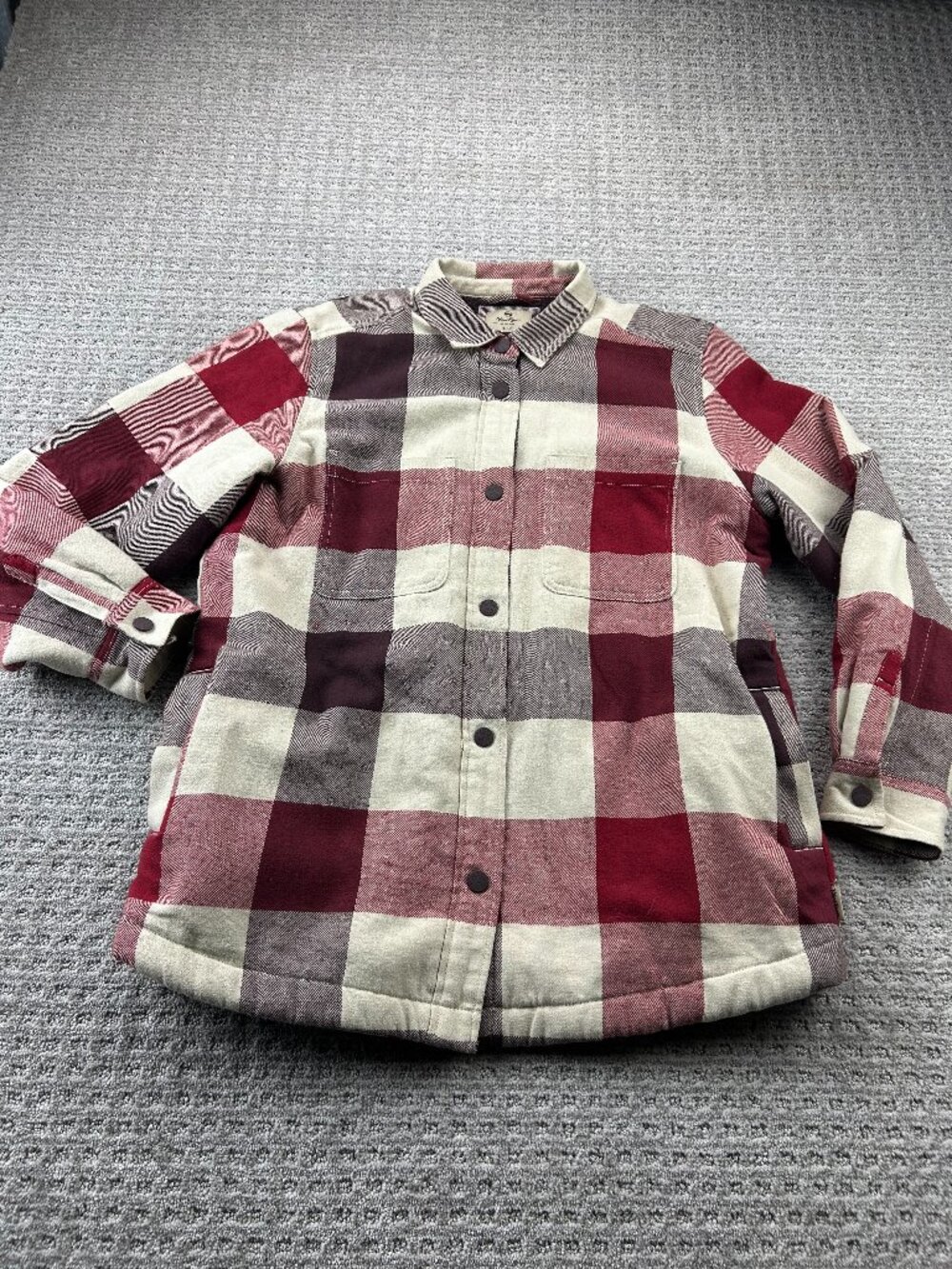 Wind River Insulated Flannel Jacket Button Up Size Large L Red Beige Checkered